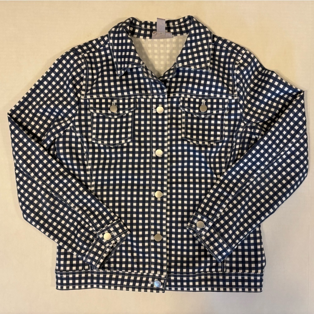 Chico’s blue & white checkered button down jacket Chico’s size 0